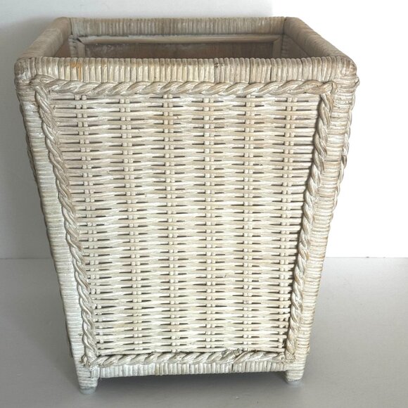Pier 1 Rattan Waste Basket 11.5" White Wash Jamaica Collection Wicker Trash Can - Picture 4 of 16